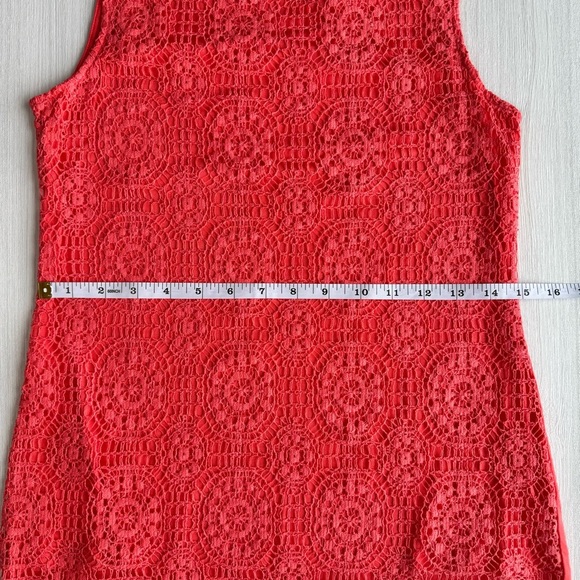 BANANA REPUBLIC Crewneck Lacey Tank Top Size S Fire Coral Floral Overlay Fitted - Picture 7 of 10